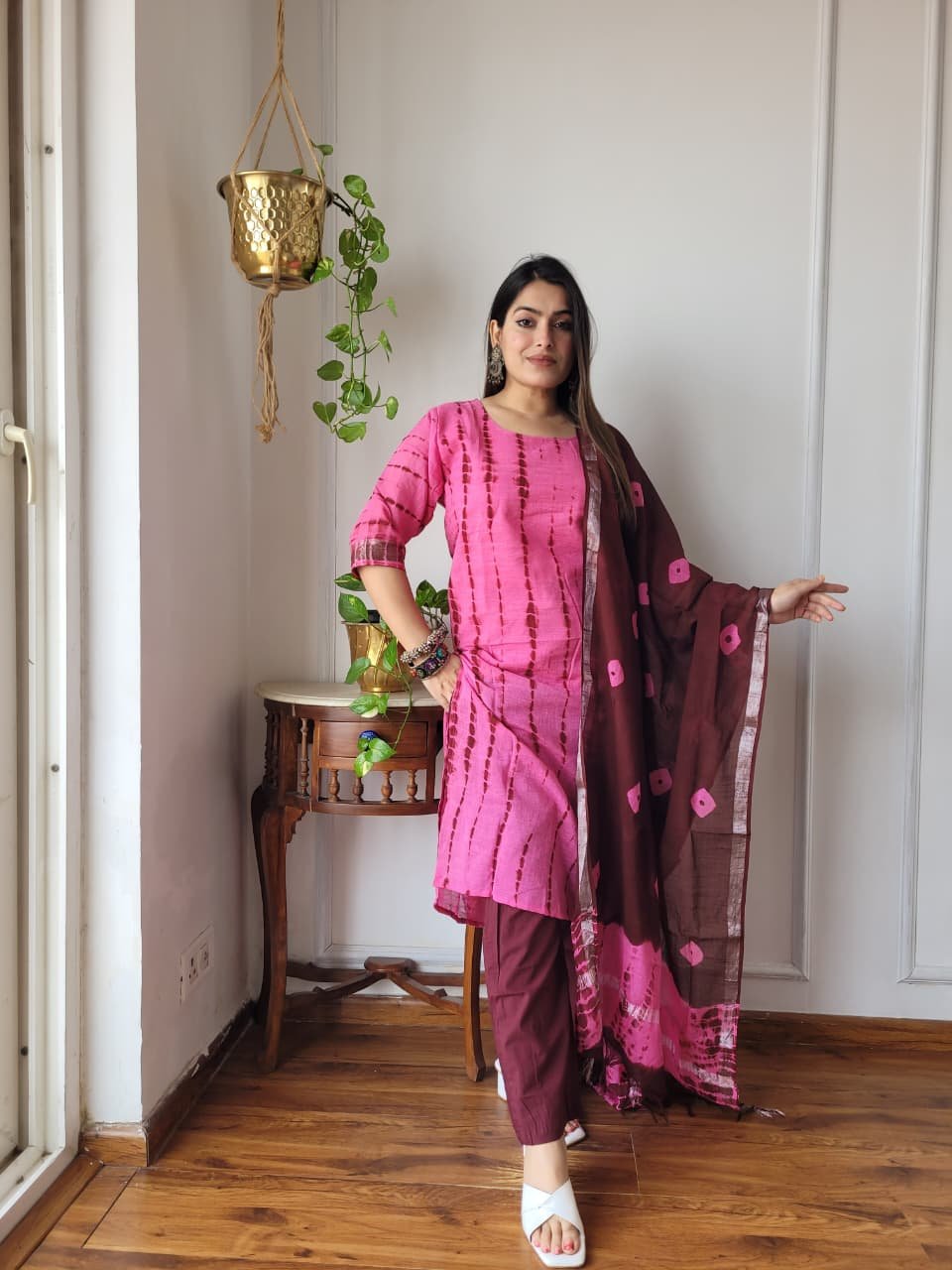 Pink Bagru Hand Block Printed Linen Suit Set